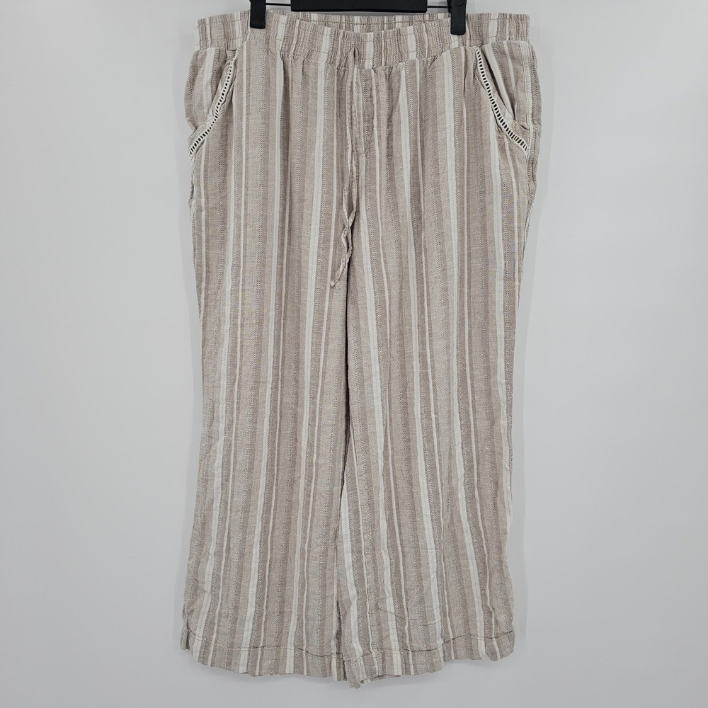 Briggs‎ XXL Linen Blend Striped Wide Leg Pants Neutral Beige White 1672371